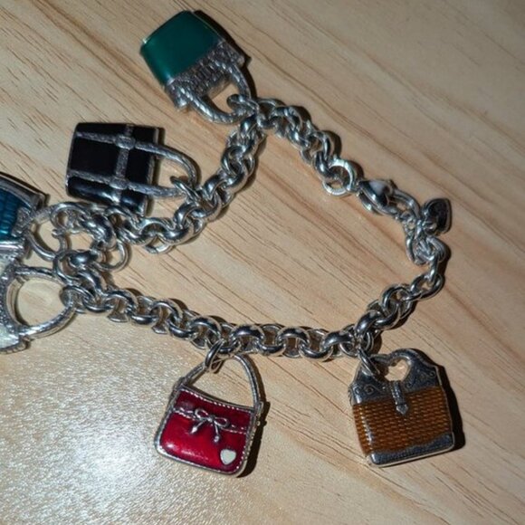 Brighton Vintage Handbag Purse Enamel Colorful Logo Chain Charm Bracelet Jewelry - Picture 3 of 6